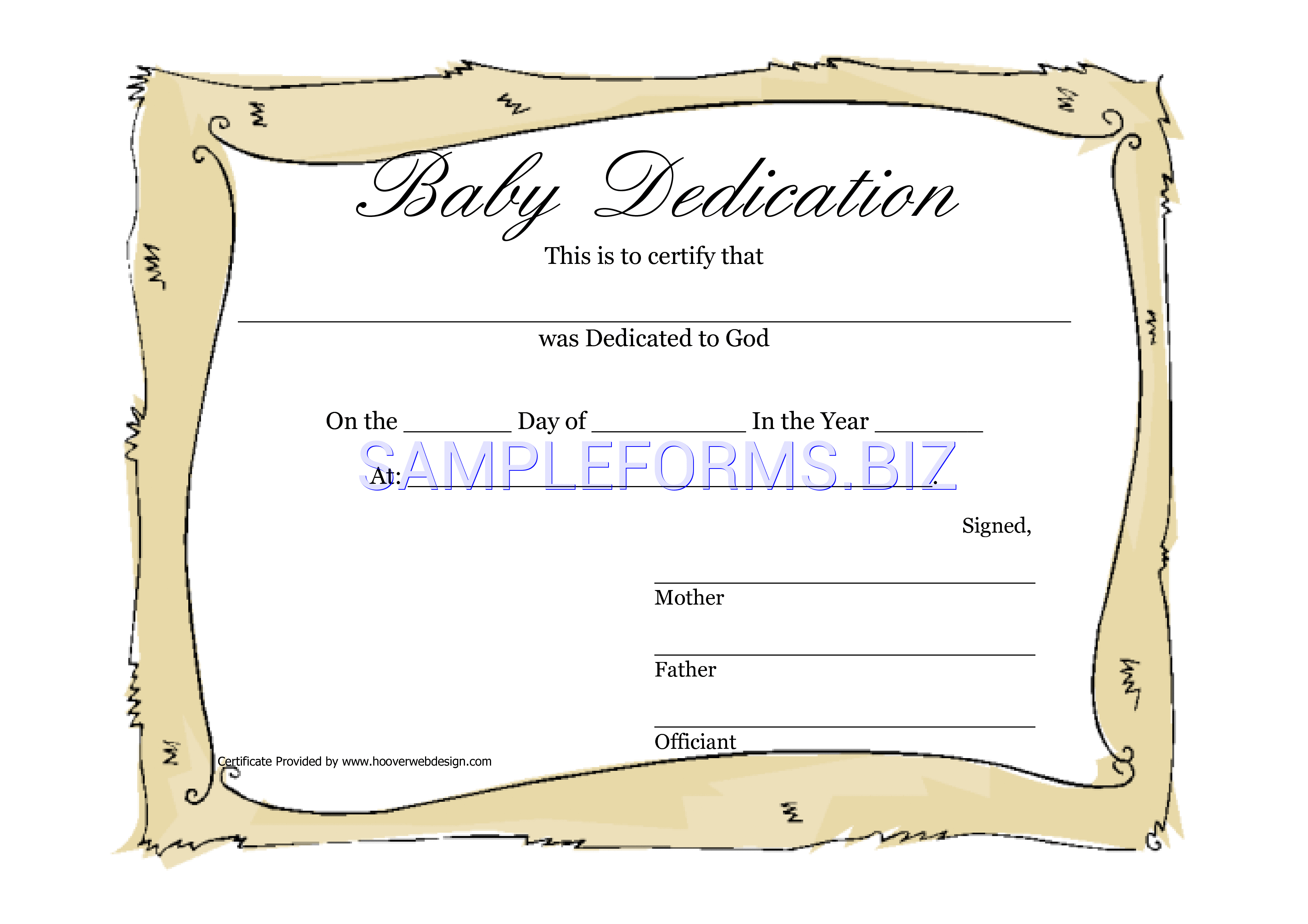 Preview free downloadable Baby Dedication Certificate in PDF (page 1)